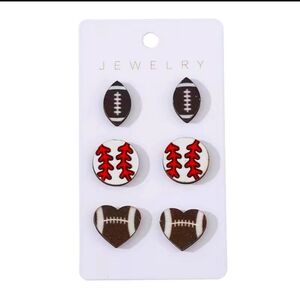 3 Pairs Of Baseball Heart and Football Wooden Earrings